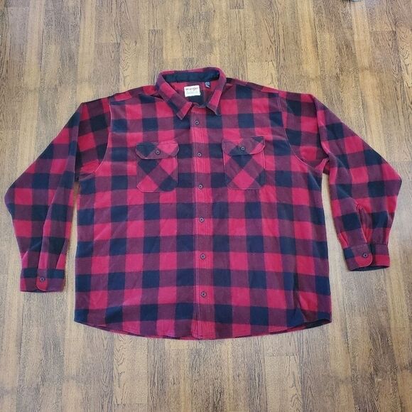 Wrangler Mens Sz 3XL Shirt Red Black Buffalo Plaid Shacket Fleece Jacket - Picture 1 of 7
